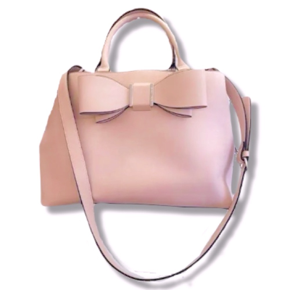 LARGE Structured Triple Compartment Satchel Tote Bow ◈ Pink Blush BM20615